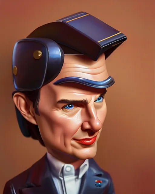 Image similar to closeup profile portrait of a low poly tin toy tom cruise in a gambling den, hyper realistic, artstation, illustration, nicoletta ceccoli, mark ryden, lostfish, max fleischer, digital paint, matte paint, vivid colors, dark, sinister, detailed and intricate environment