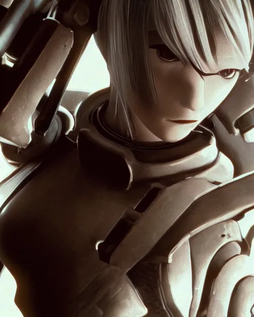 Prompt: film still close - up shot of 2 b nier automata from the movie half life game ( 1 9 9 8 ). photographic, photography