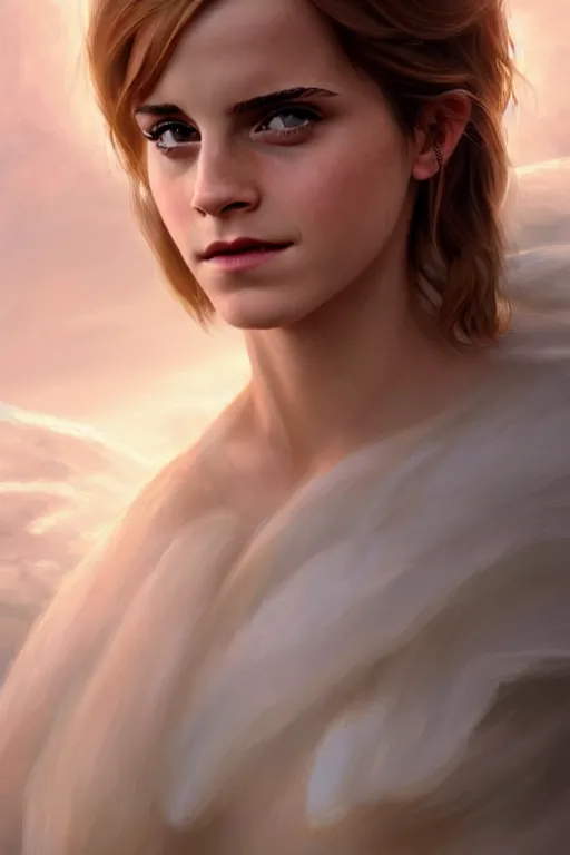 Image similar to emma watson as a heavenly angel, anatomy, only two hands, highly detailed, digital painting, artstation, concept art, smooth, sharp focus, illustration, unreal engine 5, 8 k, art by art by artgerm and greg rutkowski and edgar maxence