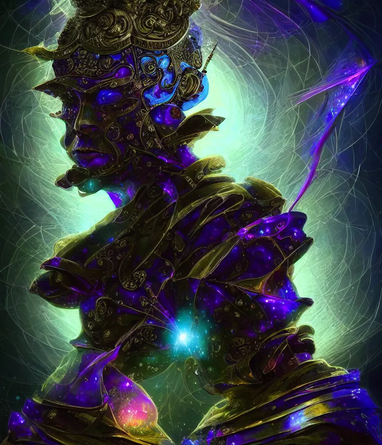 Image similar to front!!! shot of a court jester!!! character, mesmerizing fractal hypercubes, dark holography!!!, future, metallic nebula, crystalline edges, polygonal, elegant, highly detailed, centered, (((artstation, concept art, jagged, sharp focus, artgerm, Tomasz Alen Kopera, Peter Mohrbacher, donato giancola, Joseph Christian Leyendecker, WLOP, Boris Vallejo))), ((raytracing)), mugshot!!!!!, ugly!!!!!!, octane render, nvidia raytracing demo, octane render, nvidia raytracing demo, octane render, nvidia raytracing demo, 8K