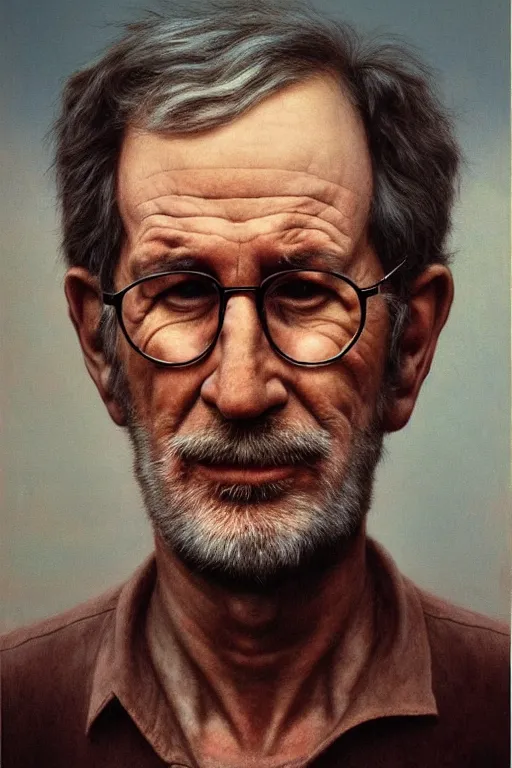 Image similar to portrait of Steven Spielberg by Zdzislaw Beksinski