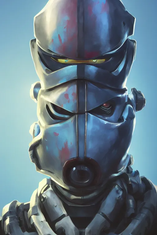 Image similar to epic mask helmet robot ninja portrait stylized as fornite style game design fanart by concept artist gervasio canda, behance hd by jesper ejsing, by rhads, makoto shinkai and lois van baarle, ilya kuvshinov, rossdraws global illumination radiating a glowing aura global illumination ray tracing hdr render in unreal engine 5