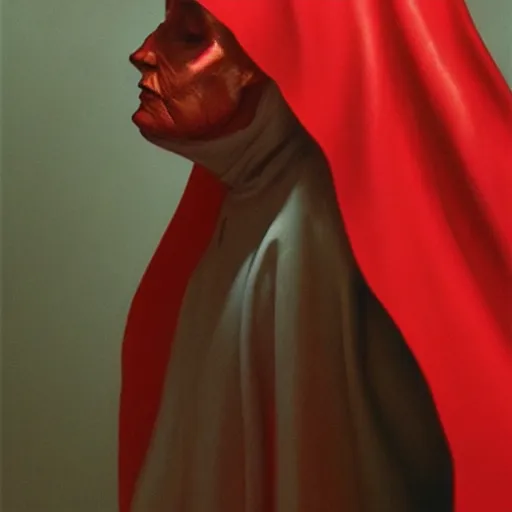 Prompt: the red nun, side profile, trending on artstation, 8 k, by gerard brom and zdzisław beksinski