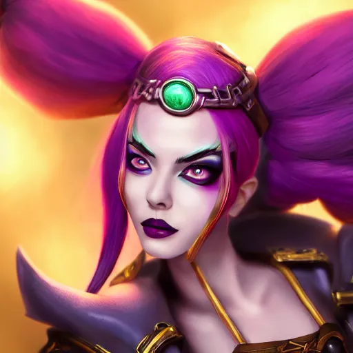 Image similar to portrait of Jinx from League of Legends, by Fortiche Studio, by Riot Games, from Netflix's Arcane, trending on artstation,fine details, realistic shaded, fine-face, painted texture, pretty face