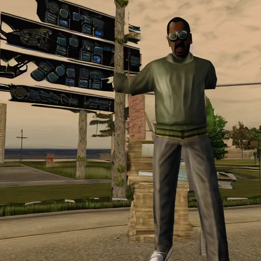 Prompt: gta sa in game screenshot, of a statue of big smoke