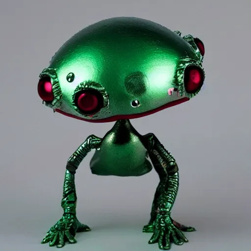 Prompt: a metallic, dancing alien