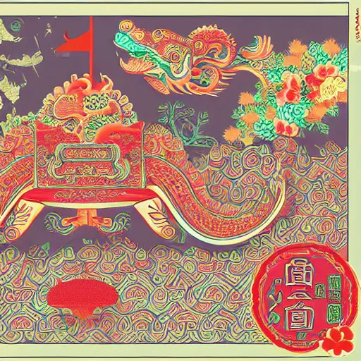 Prompt: traditional chinese, illustrator element fancy shining color, sharp focus