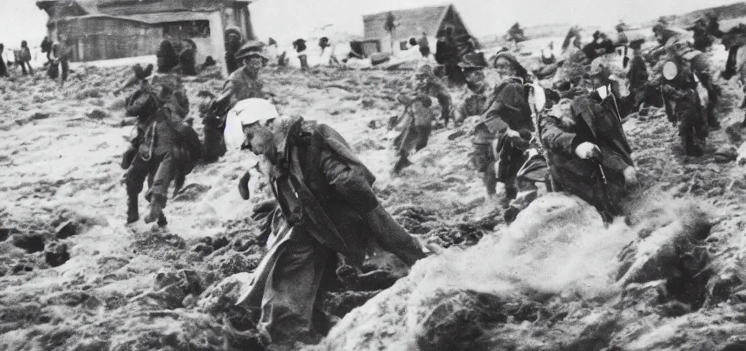 Image similar to the pope storming omaha beach during ww ii