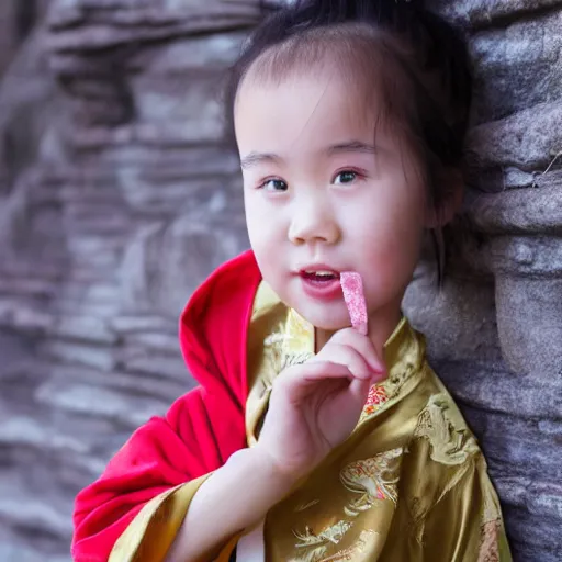 Prompt: Cute Little Chinese girl, wearing a dragon robe