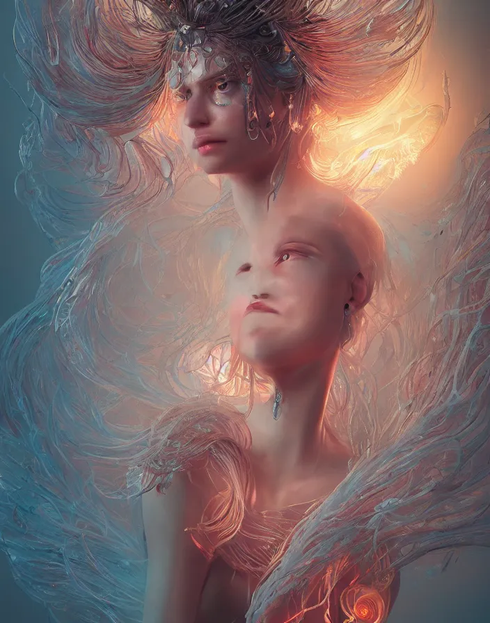 Image similar to goddess portrait. jellyfish phoenix head. intricate artwork by Tooth Wu and wlop and beeple. octane render, trending on artstation, greg rutkowski very coherent symmetrical artwork. cinematic, hyper realism, high detail, octane render, 8k