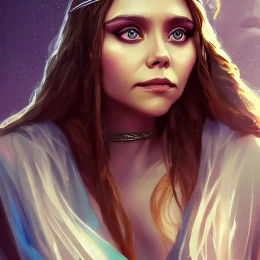 Image similar to Elisabeth Olsen as a Greek goddess, attractive, fantasy, beautiful, magical energy, artstation