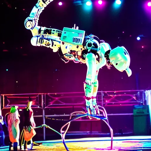 Prompt: robot circus performance, incredible acrobatics