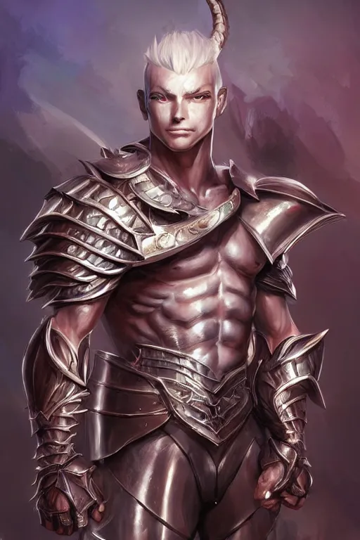 Image similar to Full body character concept art of an anime draconian warrior knight, iridescent scales, cool face, muscular, by Stanley Artgerm Lau, WLOP, Rossdraws, James Jean, Andrei Riabovitchev, Marc Simonetti, and Sakimichan, tranding on artstation