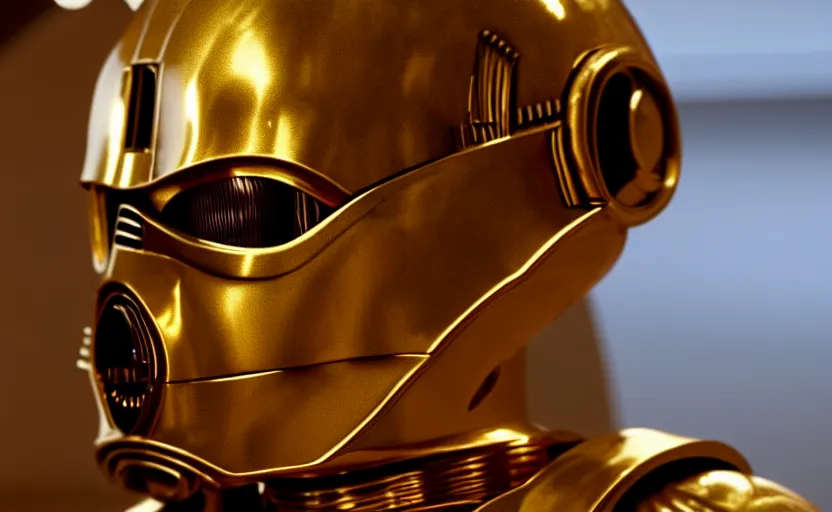 Image similar to c - 3 po as a hamster, movie still, star wars, cinematic, sharp focus, cinematic grain, cinematic lighting, 8 k