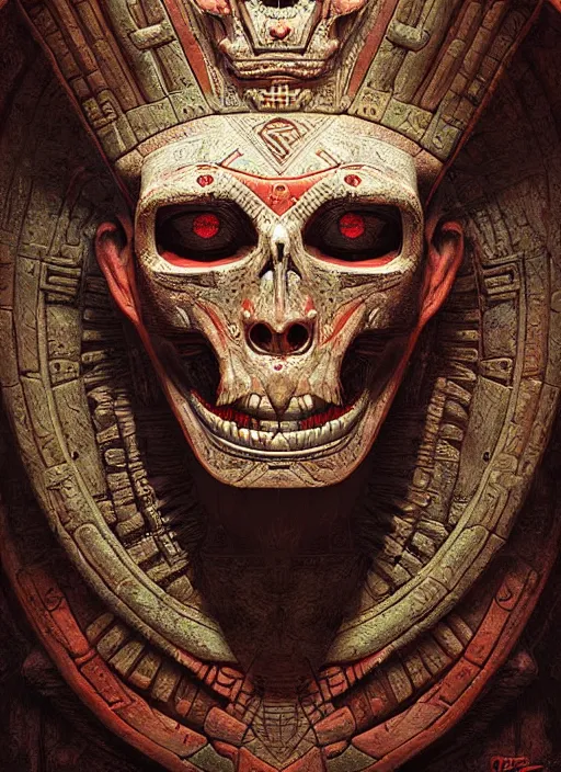 Image similar to digital _ painting _ of _ triangle head mayan god of death _ by _ filipe _ pagliuso _ and _ justin _ gerard _ symmetric _ fantasy _ highly _ detailed _ realistic _ intricate _ port