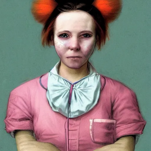 Image similar to clowncore pastel punk young hospital nurse wearing stylish uniform. detailed, portrait, 8 k, artwork by jean - baptiste monge