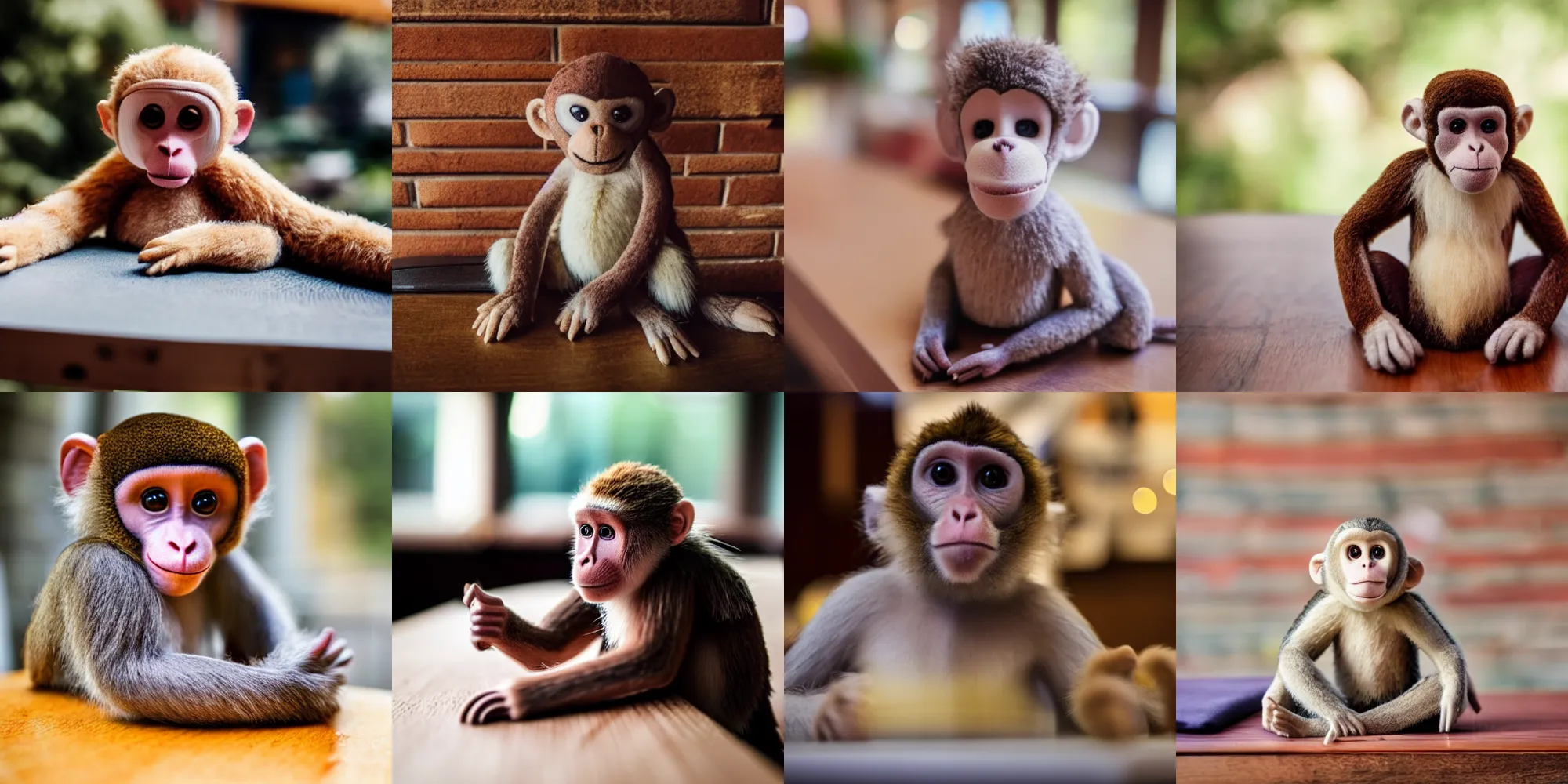 Prompt: soft focus. photo of a stuffed monkey on a table