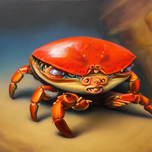 Image similar to crab - pig creature, oil painting by justin gerard