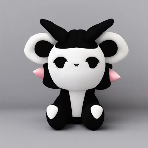 Prompt: cute fumo chibi plush steel imp, black and white with little hearts, soft shadow, vray