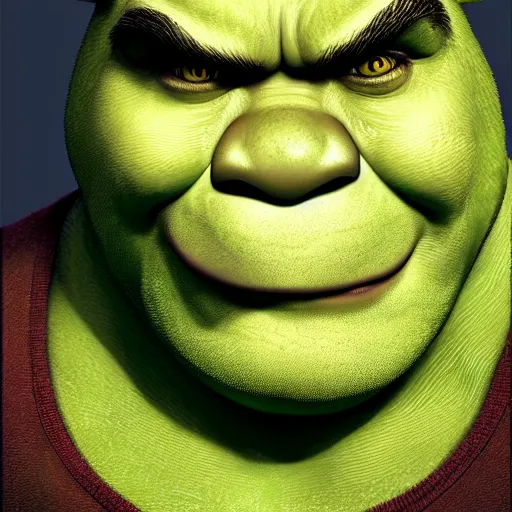 Image similar to hyper realistic portrait of shrek, cinematic, artstation