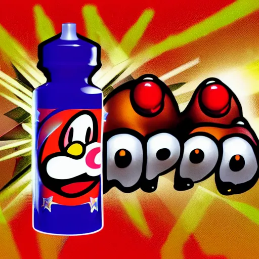 Prompt: a bottle of poppers with nintendo kirby as the logo, detailed