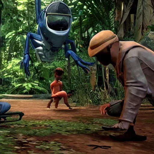 Image similar to a still of from the movie a bug's life crossover with the game uncharted 2 : among thieves