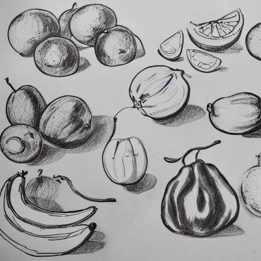 Image similar to a detailed profesional sketch of fruits