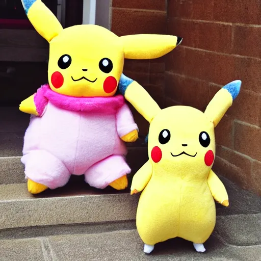 Image similar to full length portrait of cute plush pikachu in pastel colors