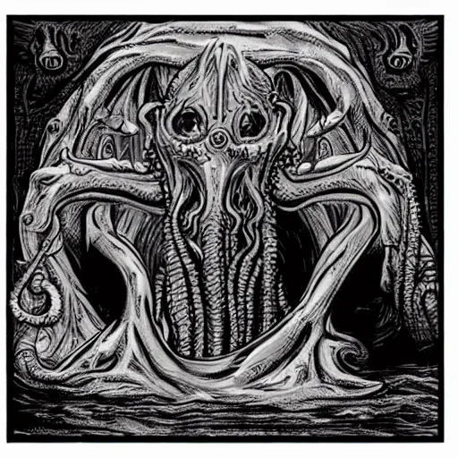 Image similar to in his house at r'lyeh dead cthulhu waits dreaming, divinity, awful, religious art