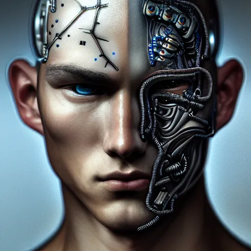 Prompt: ultra realist intricate detailed painting of a single attractive cyborg male, black scales on face and cyborg tech on body, symmetry accurate features, very intricate details, focus, high resolution, 4 k, artstyle alex ries and hiraku tanaka, award winning