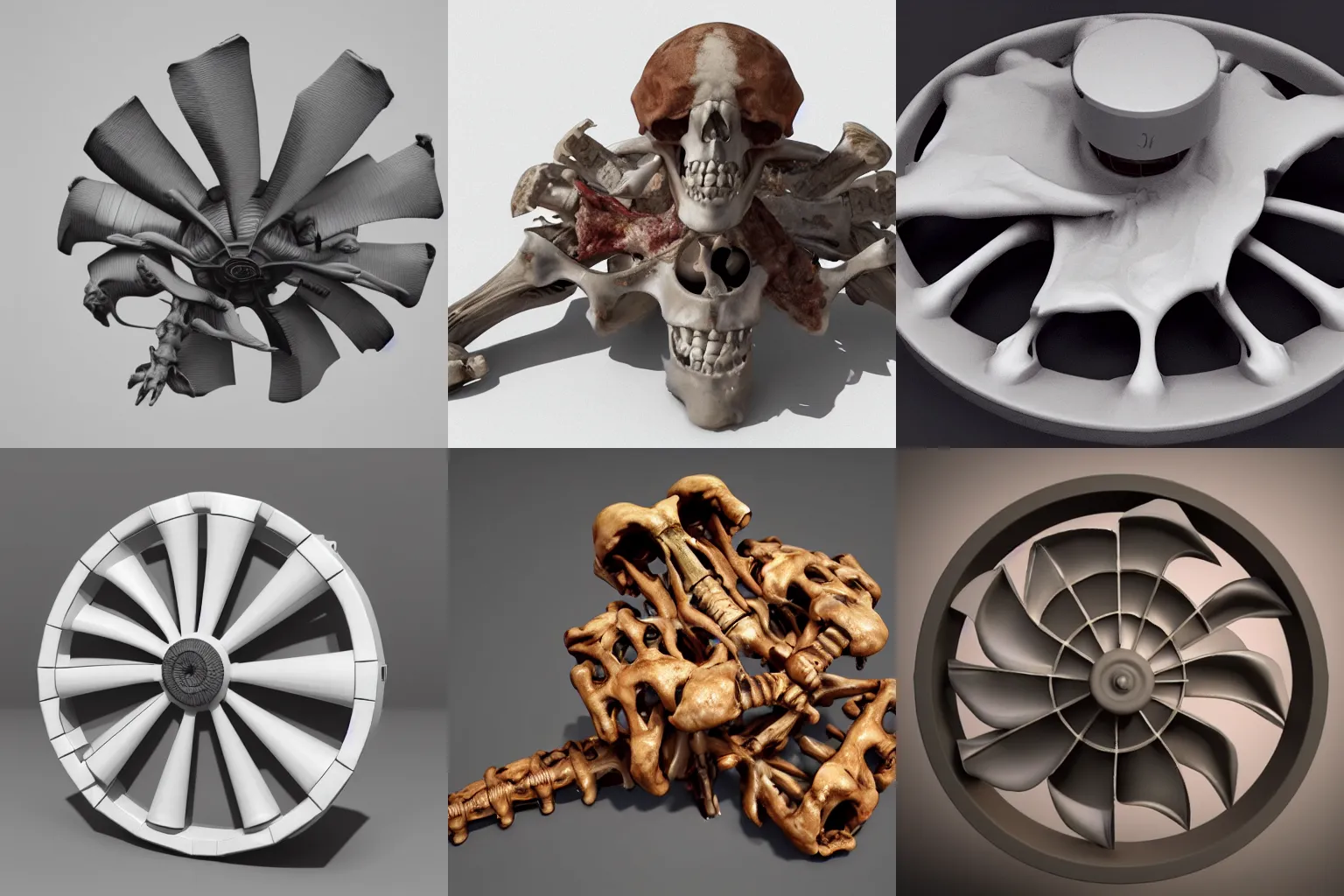 Prompt: a cooling fan made of bones and flesh, 3 d render, unreal engine 5, very detailed