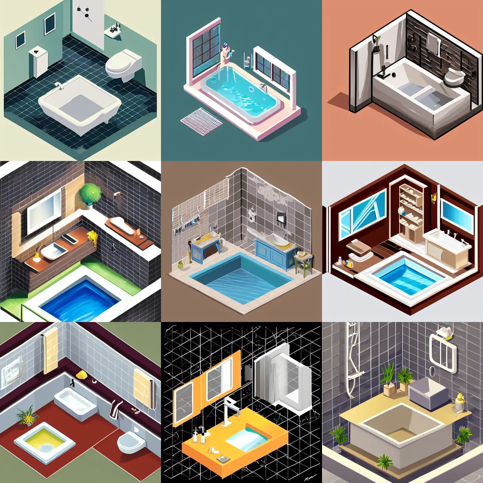 Prompt: bathroom isometric illustration, rossdraws global