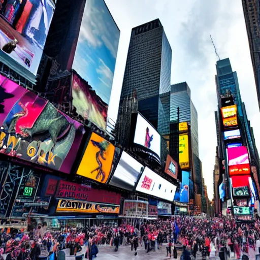 Prompt: dinosaur 8 k realistic in time square