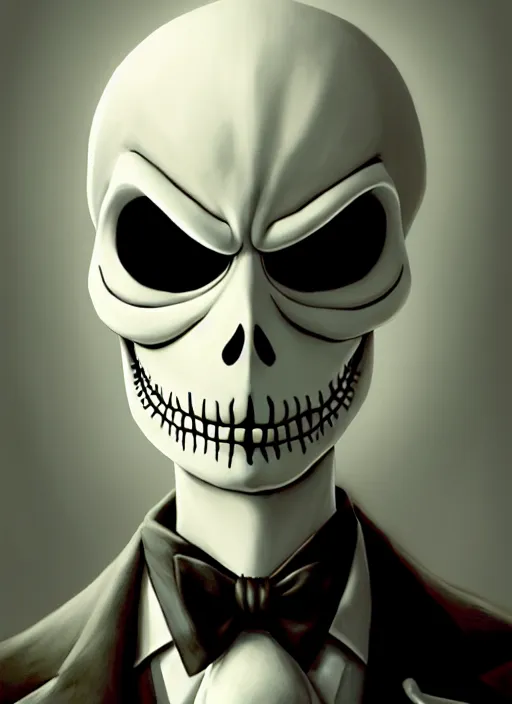 Image similar to portrait of jack skellington, intricate, headshot, key visual, conceptart, ambient lighting, highly detailed, digital painting, artstation, concept art, sharp focus, by makoto shinkai and akihiko yoshida and greg manchess