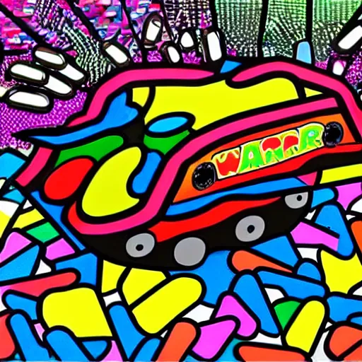 Image similar to war tank made of candy, by romero britto