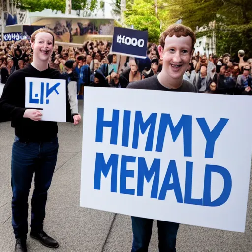 Image similar to Mark Zuckerberg holding a sign saying I'm A Human, highly detailed, high quality, HD, 4k, 8k, Canon 300mm, professional photographer, 40mp, lifelike, top-rated, award winning, realistic, sharp, no blur, edited, corrected, trending