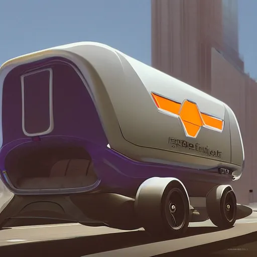 Image similar to retro futuristic fedex delivery truck, artstation, cgsociety concept art