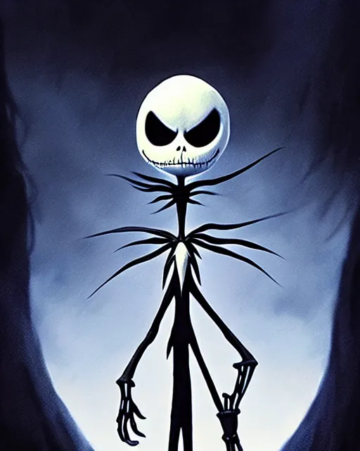 Image similar to jack skellington, detailed perfect face, exquisite details, fire magic, mid view, design on a white background, by studio muti, greg rutkowski makoto shinkai takashi takeuchi studio ghibli