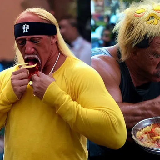 Image similar to hulk hogan crying and eating food,