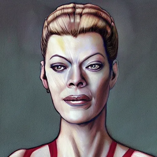 Image similar to seven of nine from star trek voyager. realistic concept art painting.