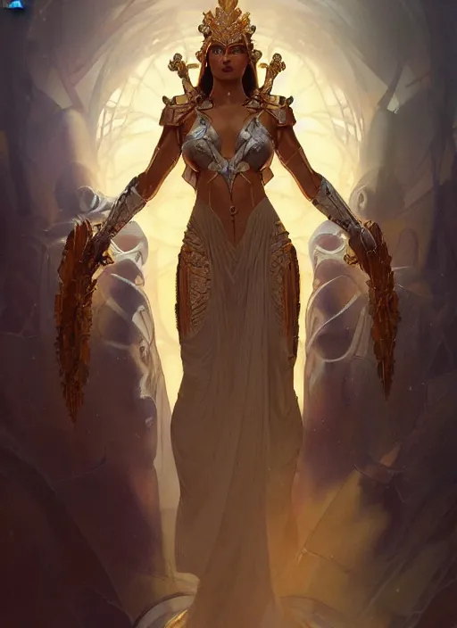 Prompt: ! dream the godess hera looking angry, paper armor, volumetric lights, dystopian,, intricate, elegant, highly detailed, digital painting, artstation, concept art, smooth, sharp focus, illustration, art by artgerm and greg rutkowski and alphonse mucha