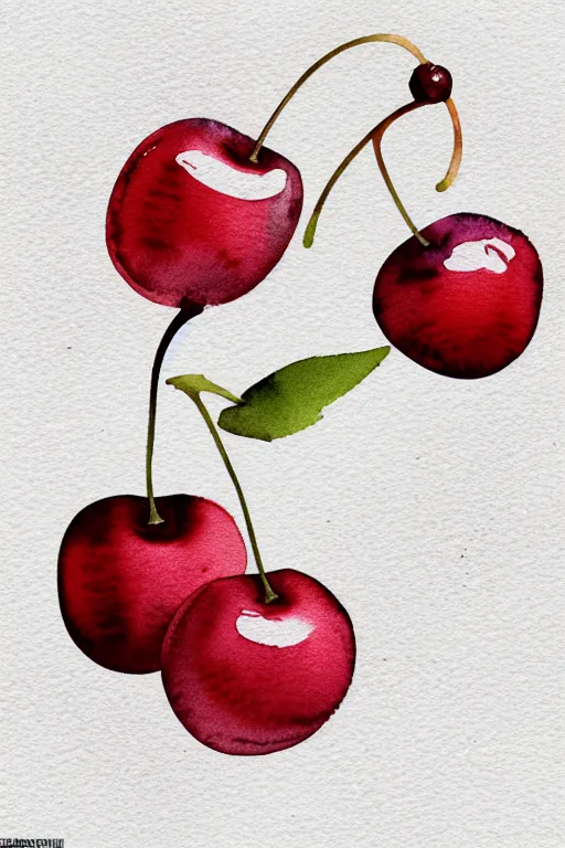 Image similar to minimalist watercolor art of cherries, illustration, vector art