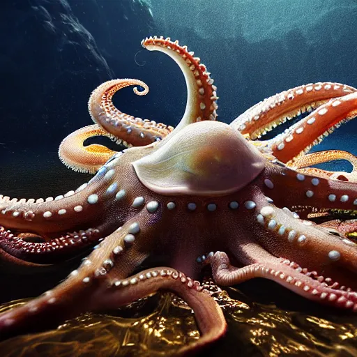 Image similar to A octopus in the ocean centered-photograph film still, dynamic action pose, National Geographic, insane detail, intricate, highly detailed, Zeiss Lens, DSLR photography, smooth, sharp focus, Unreal Engine 5, Octane Render, Redshift, depth of field 8K