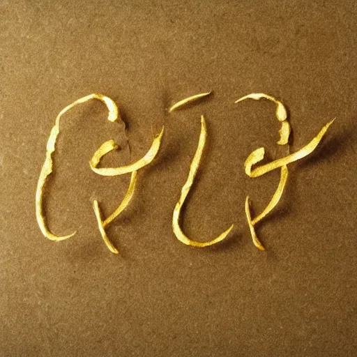 Prompt: golden filigreed in the shape of tengwar script