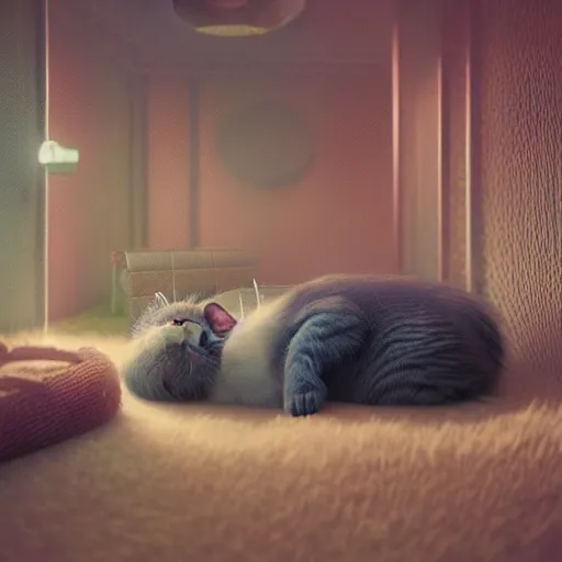 Prompt: cats sleeping in warm room by Mike Winkelmann