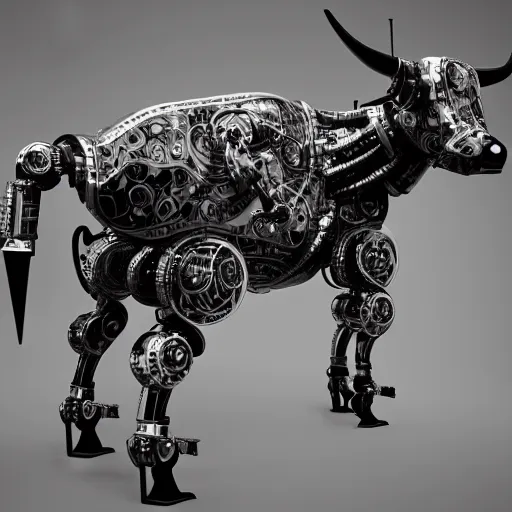 Prompt: robot cow, fiction, pop art, stability, intricate, elegant, 8 k, uhd, justify, artstation, concept art, matte, sharp focus, illustration, consistent, highly detailed object content, proportional object content