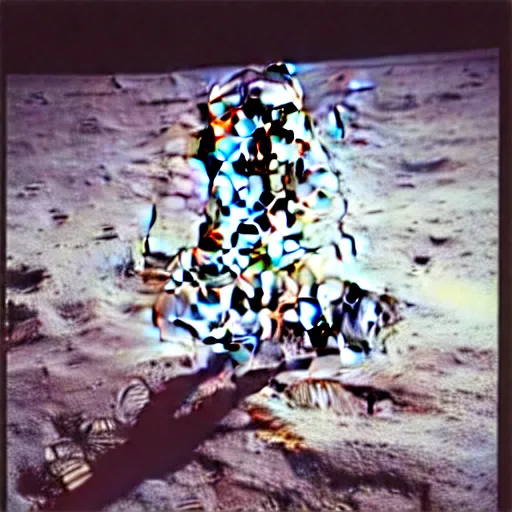 Prompt: astronaut with the lgbt flag on the moon, polaroid photo, perfect photo, photo pinterest