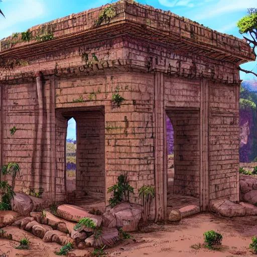 Image similar to ancient structure of africa, retrowave epic art, trending on art station