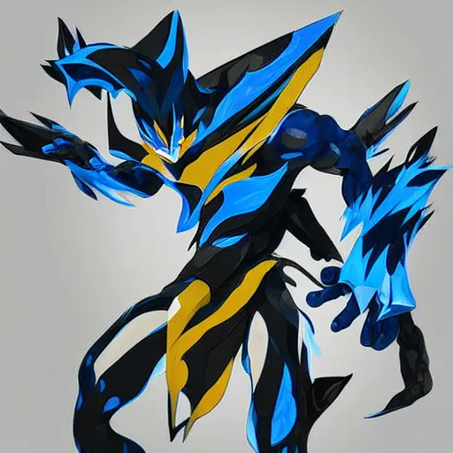 Prompt: Portrait of Zeraora, made by Yoji Shinkawa, Highly detailed, dynamic posing, concept art