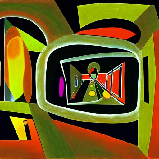 Image similar to a digital painting of a mirror with a black background, a cave painting by roberto matta, pixiv, metaphysical painting, biomorphic, circuitry, fauvism